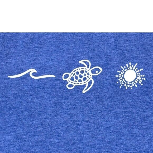 Sleeveless Blue Shirt Sea Turtle Wave & Sun Graphic Large Tank Top Sleeveless - Picture 2 of 5